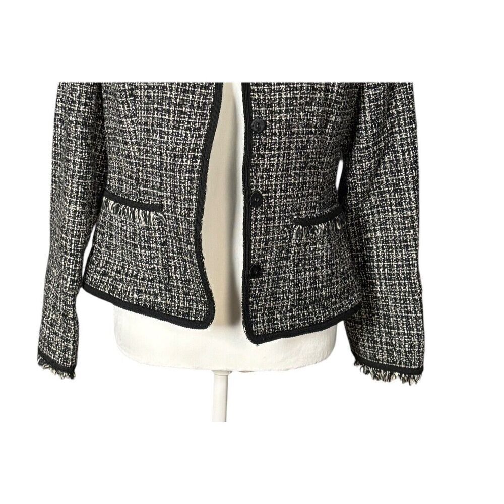 Vintage Harold’s Tweed Blazer Size 10 Pockets Wool Blend Black Fringe Workwear - Picture 6 of 12